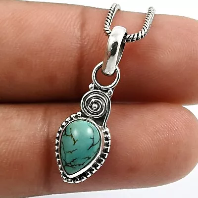 Natural Turquoise Gemstone Pendant Bohemian 925 Sterling Silver For Women V23 • $22.06