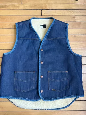 Vintage Sears Roebuck Denim Fleece Lined Snap Vest - Large  • $45