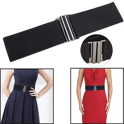 £4.69 • Buy Fashion Women Black Elastic Waist Belt With Gunmetal Buckle Fastening Slim Thick