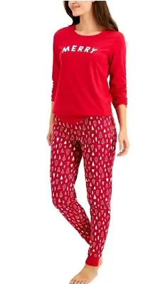 FAMILY PAJAMAS Women's 2-Piece Merry Christmas Trees Pajama Set Sz M Medium Red • $16.99