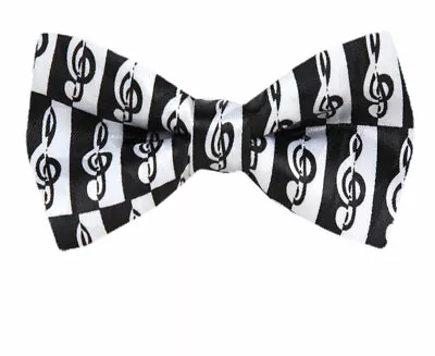 Men's Musical Notes Pre-Tied Novelty Bow Tie Black White Fun Musical Theme • $14.95