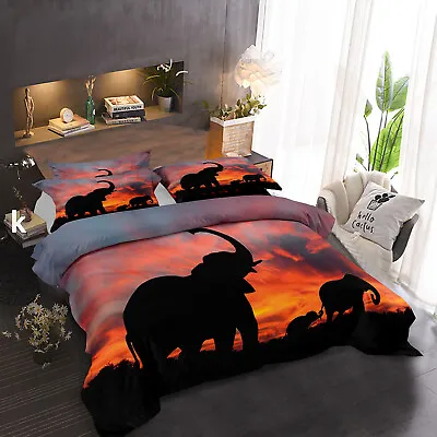 Elephant Family Setting Sun Duvet Quilt Cover Single Double Bedding Pillowcase • £21.05