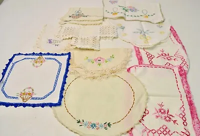 Vintage Mixed Lot Of 10 Hand Crochet Embroidered Doilies Handmade • $24.95