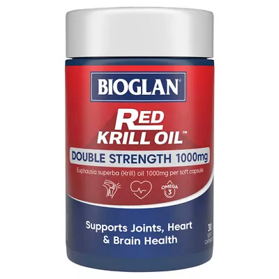 BIOGLAN Red Krill Oil Double Strength 1000mg 30 Soft Capsules • $26.20