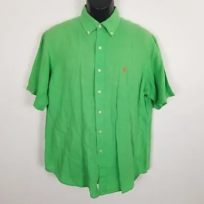 RALPH LAUREN Linen Green Classic Fit Button Down Up Shirt Mens Large Beach • $34.85