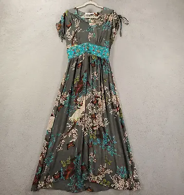 Meghan Fabulous Dress Womens Medium Gray Butterfly Bird Delicate Sheer Maxi • $23.99