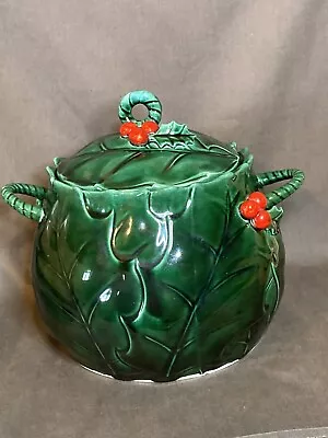Vintage Lefton Christmas Holly Berry Ceramic Cookie Jar With Lid • $21