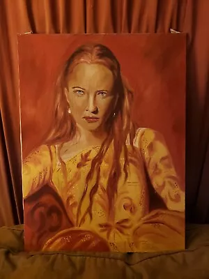 Portrait Of Woman Oil On Canvas 18x24 Vintage Piece  • $110