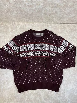 VTG Buffalo Christmas Winter Sweater Deer Snowflake Acrylic Sz L 80’s • $17.99