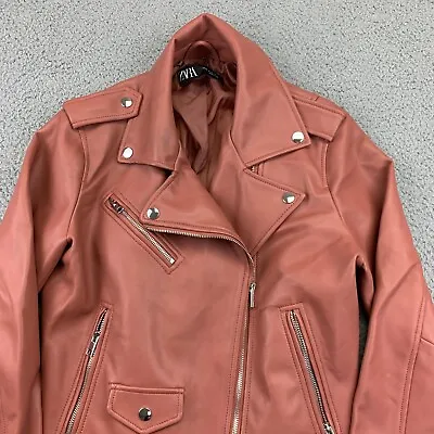 Zara Jacket Womens XL Pink Faux Leather Motorcycle Biker Outlaw Coat • $23.96