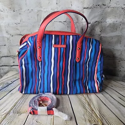 Vera Bradley Preppy Poly Marlo Blue Red Stripe Satchel Tote Bag Purse NWOT • $59