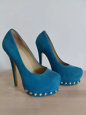 Kandee Blue Suede Shoes  Platform High Heels With Studs Size EU 38 • £24.99