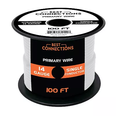 14 Gauge Car Audio Primary Wire (100ft–White)– Remote Power/Ground Electrical • $15.95