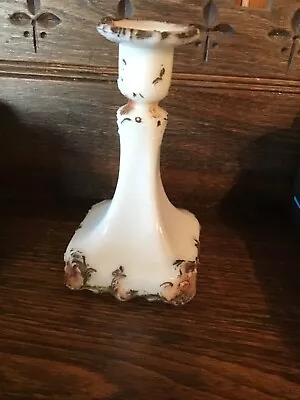 Milk Glass White Candle Stick Holder Hand Painted 6.5” Tall Antique • $14.99