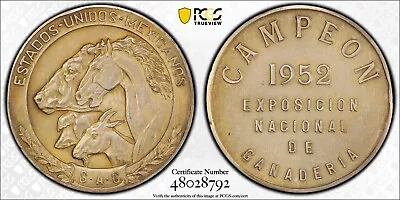 1952 Mexico Campeon Exposition SILVER Medal PCGS SP62 Grove E-35a Hard To Find! • $269.95