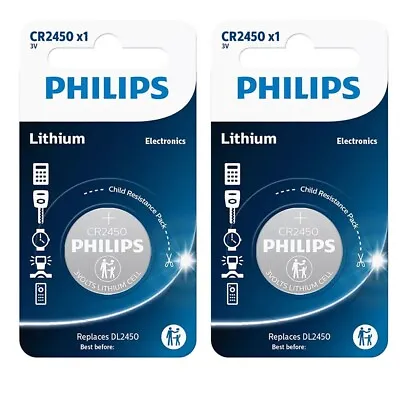 2 X CR2450 3V Lithium Philips Battery Coin Cell DL2450 For Car Key Fob EXP 2027 • £4.75