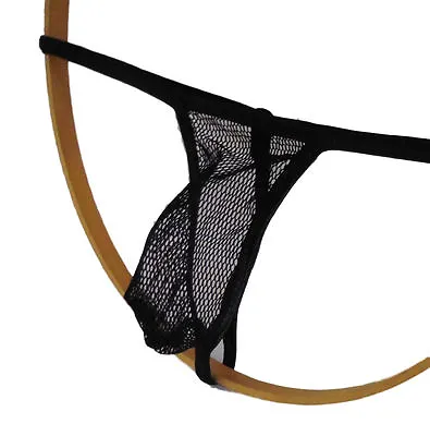 Men's MICRO G String Thong Back Choice JET BLACK FISH NET  Made USA 1 Day Ship • $13.99