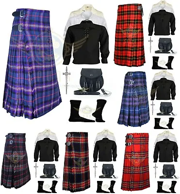 $79 • Buy Premium Handmade Scottish 8 Yard KILT- Sporran - Socks - Kilt Pin -Ghillie Shirt