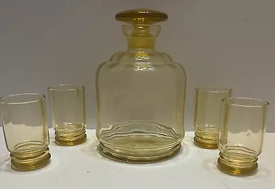 Vintage Amber Hand Blown Optic Small Glass Decanter Set W/4 Shot Glasses • $27.95