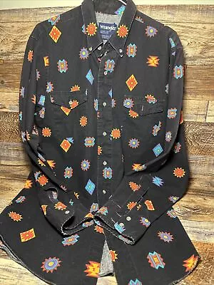 Vtg Wrangler Cowboy Cut Western Aztec Shirt Sz 15.5 33 XLong Tails Cotton USA • $30