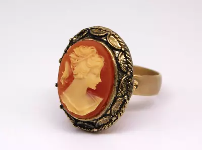 Vintage Adjustable Cameo Ring Empty Perfume Locket Scalloped Edge • $9.95