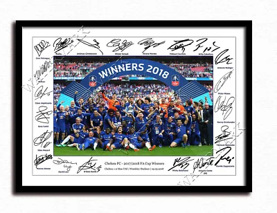 Chelsea Signed Print Photo Poster Squad 2017 2018 Team Fa Cup Winners Hazard • £34.99