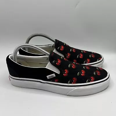 Vans Classic Slip-on Cherries Embroidered Black Red Sneakers Women's Size 9.5 • $39.99
