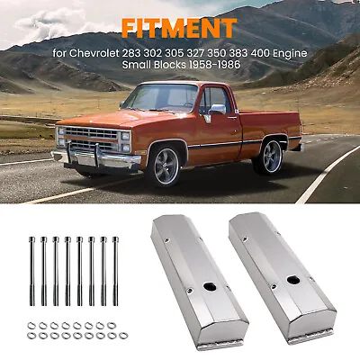 Polished Aluminum Valve Covers Tall W/ Hole For Chevy SBC 350 302 400 305 • $120.90