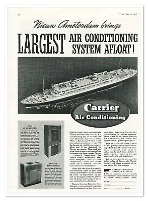 Print Ad Carrier Air Conditioning SS Nieuw Amsterdam Vintage 1938 Advertisement • $12.30