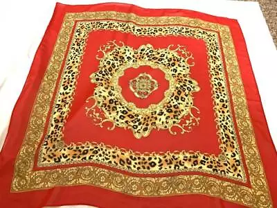 NWOT Womens Scarf Polyester 35  Red With Leopard & Gold Chain Design • $11.50