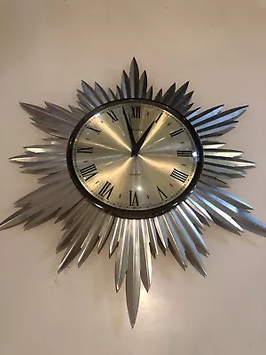 Metamec Starburst Sunburst Clock / Wall / Silver / MCM / 19” / Working • £60