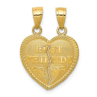 10K Gold Best Friends Break Apart Heart Charm Pendant Jewelry 20mm X 16mm • $91.15