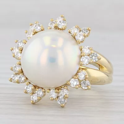 Kurt Wayne Mabe Pearl Diamond Halo Flower Cocktail Ring 18k Yellow Gold Sz 7.75 • $2999.99