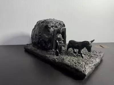 Rare Vintage Hand Carved Large Coal Statue Of A Coal Mine W/Miner Donkey & Cart • $75