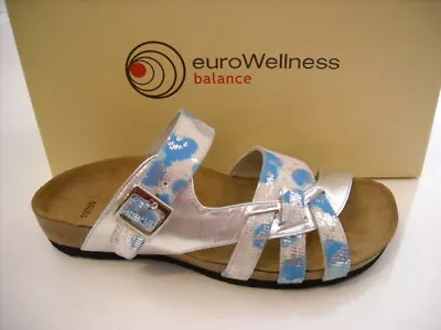 $19.95 • Buy Eurowellness Magnolia Silver & Blue Sandals 35.5 5.5 New