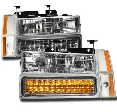 88-93 Chevy/gmc C/k/suburban Crystal Headlights Lamps Chrome W/led Bumper+corner • $128.95