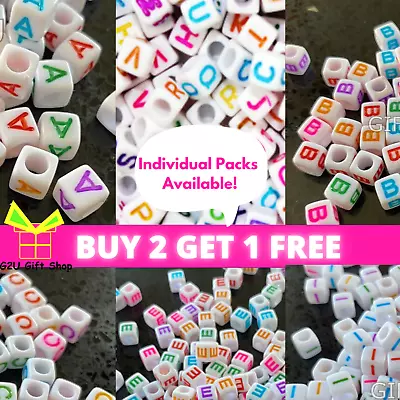 Letter Alphabet Beads A-Z Cube Vowel Multicolor Gem Set Girls Gift Box Jewellery • £24.99