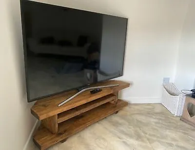 Corner TV Unit Stand Cabinet. 120cm. Handmade Chunky Rustic Pine. Rugger Brown. • £108