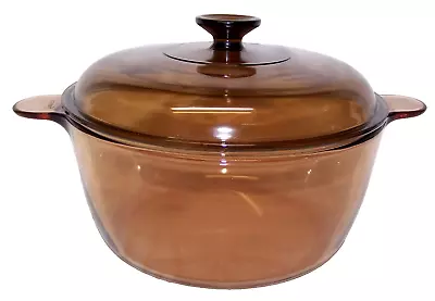 Corning Ware Vision Pyrex Amber Cookware 4.5 L / 5 QT Dutch Oven Pot & Lid USA • $36.99