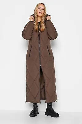 Long Tall Sally Tall Brown Maxi Puffer Coat Size 16 • £58