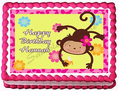 PINK MONKEY GIRL Birthday Image Edible Cake Topper Decoration • $8.95