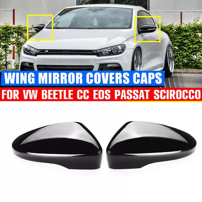 Glossy Black Rear View Side Mirror Cover Caps For VW Beetle CC SCIROCCO 2009-17  • $26.31