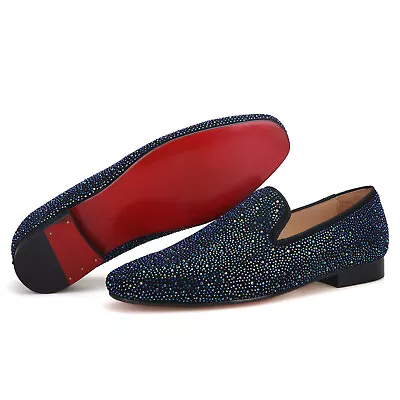 Men FERUCCI Blue Crystal Rhinestone Slippers Loafers Flats Wedding Prom • $149.99