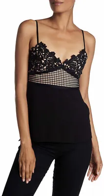 Theory Melaena T Elevate Crepe Lace Top Black  Size 8 $275 • $119