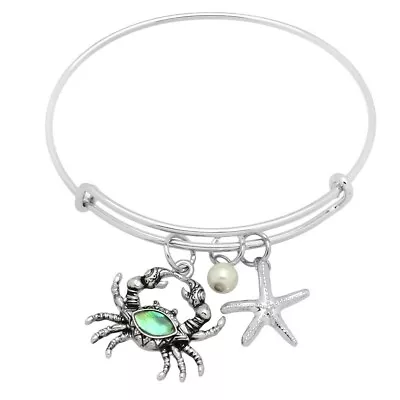 Abalone Shell Bracelet Thin Charm Bangle Starfish CRAB Mother Pearl SILVER • $12.99