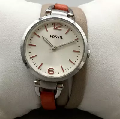 Fossil Watch Women 32mm Silver Tone Beige Orange Leather BandNew Battery 6  • $31.49