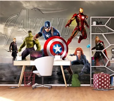 Comics Wallpaper Superhero Wall Mural Boys Bedroom 360x270cm Hulk Iron Man Thor • $100.08