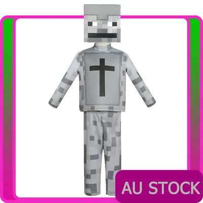 Child Minecraft Creeper Halloween Cosplay Costume Kids Boys Book Week Grey Skin • $26.84