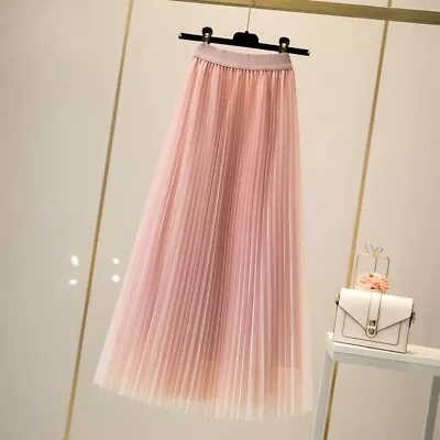 £32.76 • Buy Women Pleated Maxi Skirt Sheer Dress Tulle Tutu High Elastic Waist A-line
