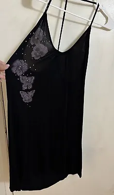 Black Miss Sixty  Tank T Back Stretchy Rhinestone Trapeze Swing Dress Large NWT • $29.99